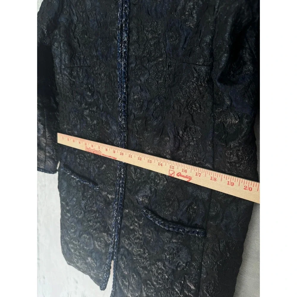 Chanel Black Blue Floral Jacquard Longline Jacket Camellia CC Logo FR50 US 16 18